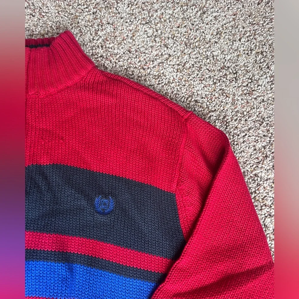 Vintage 90s Chaps Red and Blue‎ Striped Quarter Zip Sweater